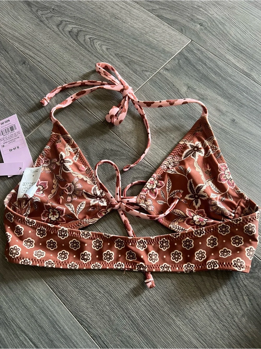 Target Brown and Pink Floral Reversible Bikini Top
